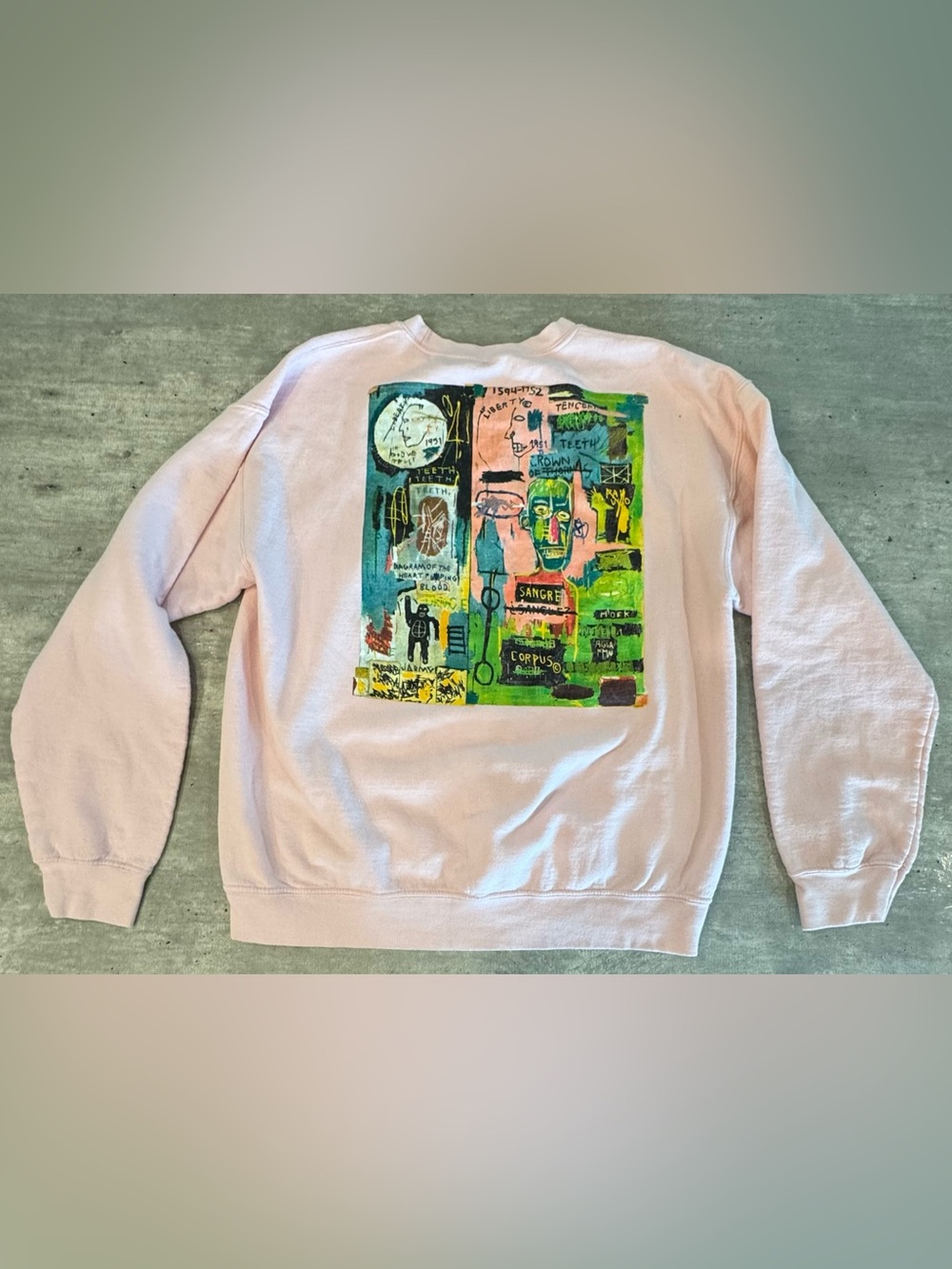 Jean Michel Basquiat Crown Art Sweatshirt Women’s Large Pink Graphic Crewneck